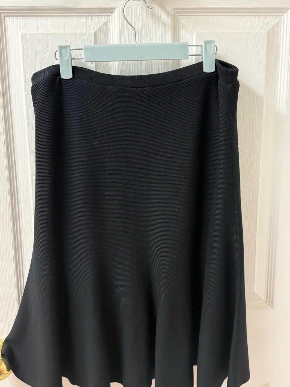 Eileen Fisher Midi Skirt Size S Silk Blend Ribbed Knit Flared Black Quiet Luxury
